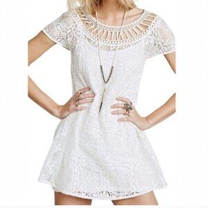 Free People | Dresses | Free People Corinne Floral Embroidered White Denim  Cross Back Mini Dress | Poshmark
